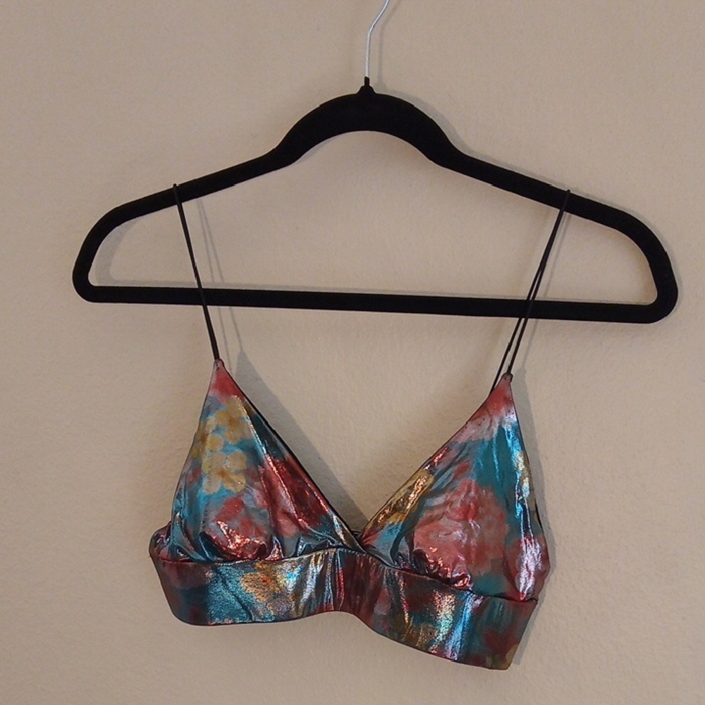 Vibrant Floral Metallic Bra